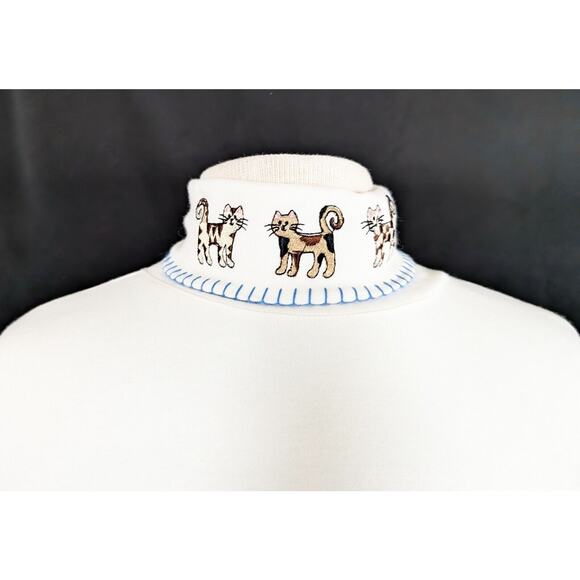 Vintage 90s Turtleneck Top Cream Embroidered Cats Shirt Misses Size M New Flaw - Picture 2 of 8